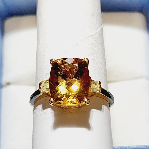 Premium Golden Scapolite & Natural Yellow dia ring in YG over 925 SS 3.90ct sz 8 - Picture 4 of 5